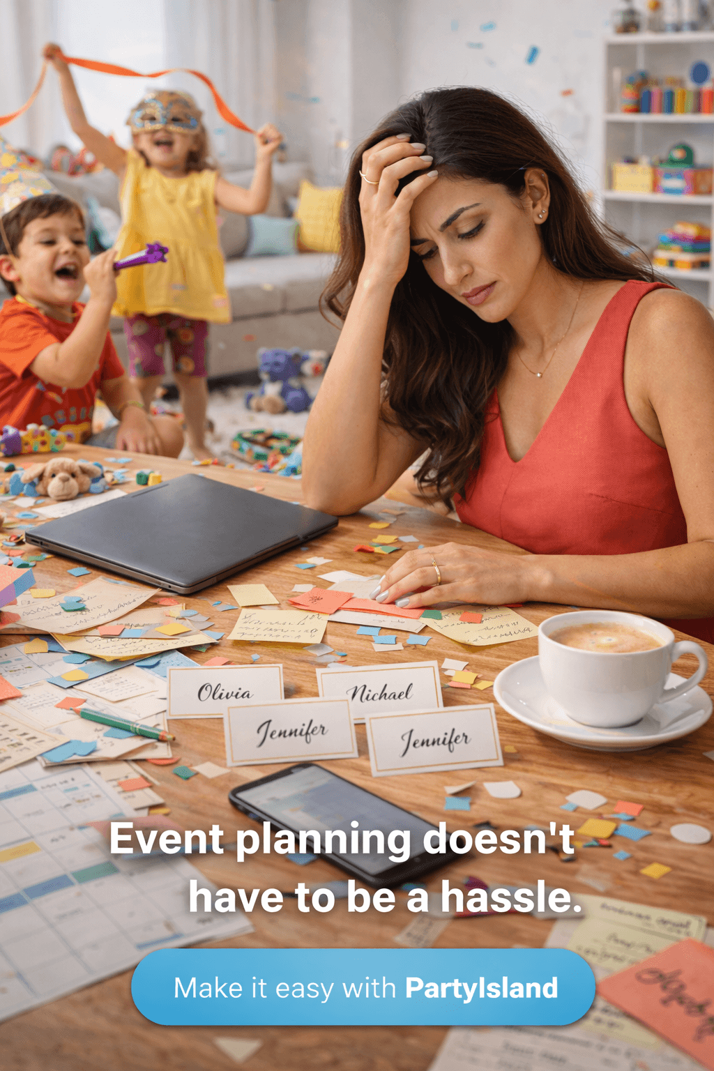 Colorful carnival-themed event planning scene